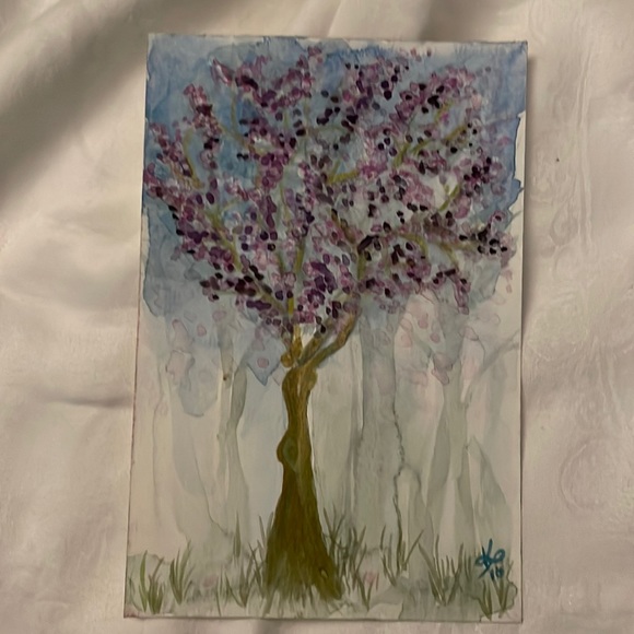 Unframed Original Watercolour Painting of Blooming Tree w Female Form Tree - Picture 1 of 4